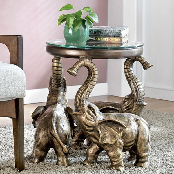 Elephant Trio Sculptural End Table Decorative Table Artwork